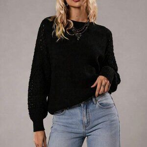 Solid Ribbed Knit Drop Shoulder Sweater,Ladies Spring/Fall Casual Long Sleeve Re